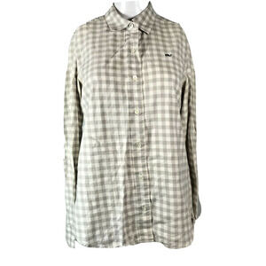 Vineyard Vines Shirt Womens Sz 4 Gray White Check‎ Plaid Long Sleeve Button Logo
